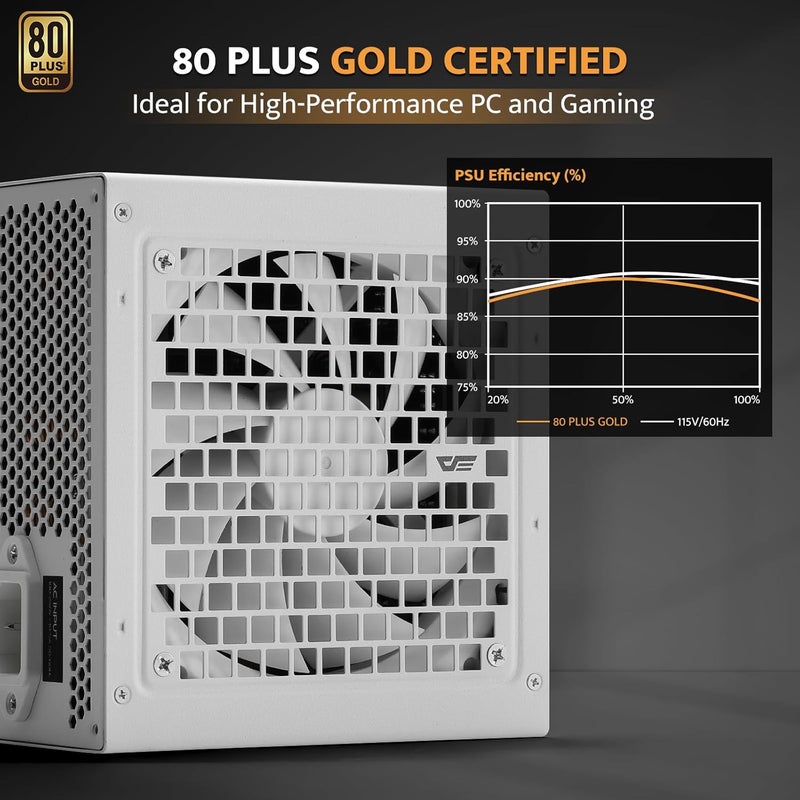 DarkFlash مزود طاقة PMT750 بالكامل قابل للتعديل ATX 3.1 & PCIe 5.1 جاهز، كابل 12VHPWR متضمن، مكثفات يابانية 105°C بنسبة 100%، مزود طاقة للألعاب 80 Plus Gold، حجم مدمج 150mm، ضمان 5 سنوات (أبيض) - Image 3